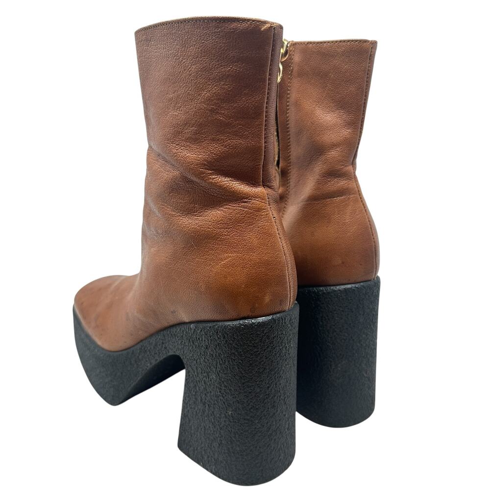 Brother Vellies Empire Platform Ankle Boots Brown Leather Made Italy Womens 6 - Picture 12 of 16